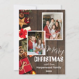 Cartes Pour Fêtes Annuelles bois élégant famille noël Deux photos