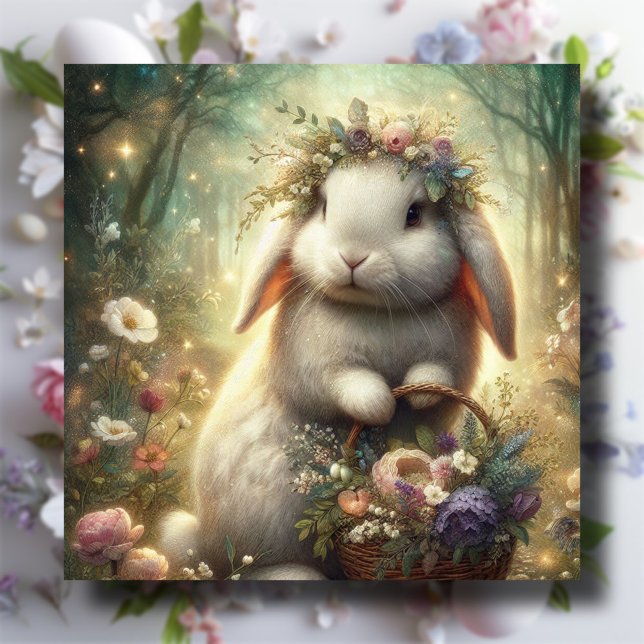 Cartes Pour Fêtes Annuelles Bois Floral Lapin Whimsical Pâques (Créateur téléchargé)