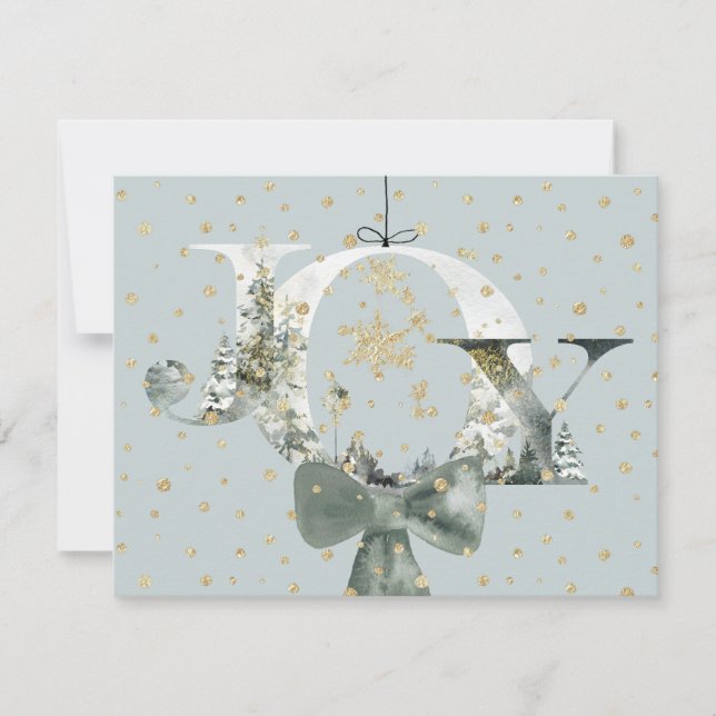 Cartes Pour Fêtes Annuelles Bois hivernal de la joie Lettre dorée neige (Devant)