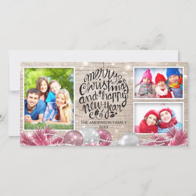Cartes Pour Fêtes Annuelles Bois Joyeux Noël Joyeux Nouvel An Greeting Photo (Devant)