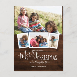 Cartes Pour Fêtes Annuelles Bois Rustique 4 Collage de Photos Joyeux Noël