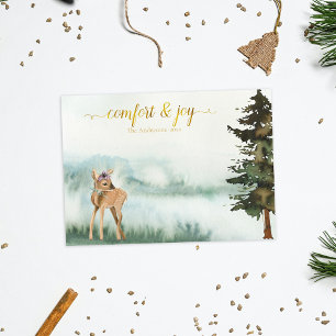 Cartes Pour Fêtes Annuelles Bois rustique Animal de la forêt Noël Cerf Faon