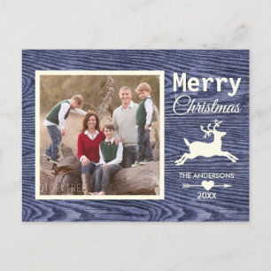 Cartes Pour Fêtes Annuelles Bois rustique Bleu renne Noël Photo de famille