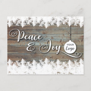 Cartes Pour Fêtes Annuelles Bois rustique Logo de l'entreprise Peace & joy