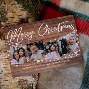 Cartes Pour Fêtes Annuelles Bois rustique Noël 5 Lumières à cordes de photo