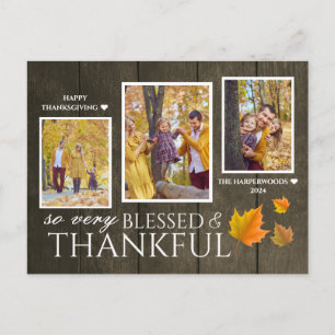 Cartes Pour Fêtes Annuelles Bois rustique Script grâces famille 3 photo