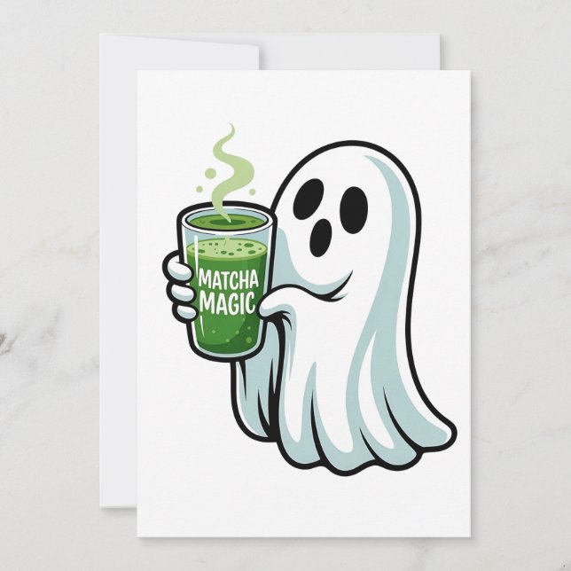Cartes Pour Fêtes Annuelles Boisson au matcha de fantôme d'Halloween effrayant (Devant)