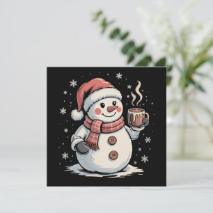 Cartes Pour Fêtes Annuelles Boisson Café Bonhomme de Neige Mignon Flocon de Ne