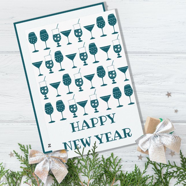 Cartes Pour Fêtes Annuelles Boissons de fête de cocktail Bonne année (CUTE RETRO COCKTAIL GLASSES HAPPY NEW YEAR HOLIDAY GREETING CARD)