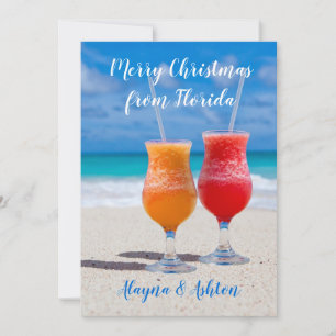Cartes Pour Fêtes Annuelles Boissons sur la plage Floride Noël À plat salutati
