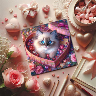 Cartes Pour Fêtes Annuelles Boîte à bonbons Coeur Rose Ragdoll Kitten Valentin