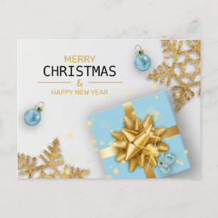 Cartes Pour Fêtes Annuelles Boîte à cadeaux bleue Flèches de neige dorées Boul