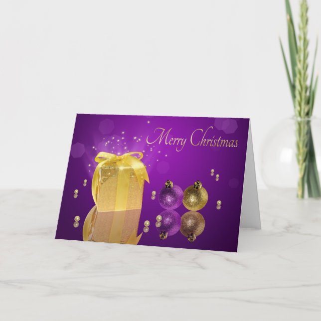 Cartes Pour Fêtes Annuelles Boîte-cadeau d'or de Noël (Devant)