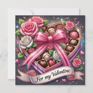 Cartes Pour Fêtes Annuelles Boîte de chocolats et roses pour la Saint-Valentin