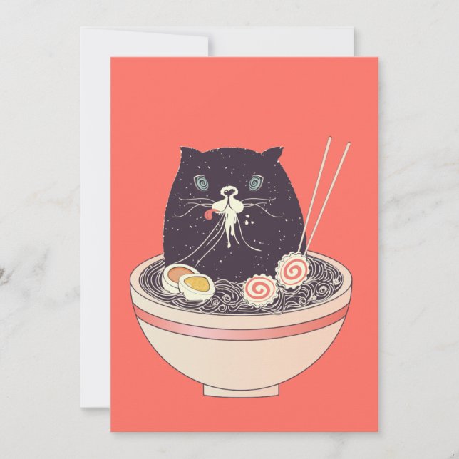 Cartes Pour Fêtes Annuelles Bol de ramen et chat noir (Devant)