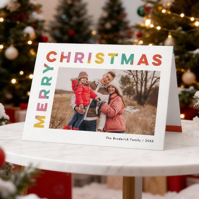 Cartes Pour Fêtes Annuelles Bold Colorful Merry Christmas Photo  (bold, modern, colourful Merry Christmas folded card with photo insert.)