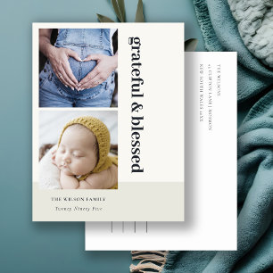 Cartes Pour Fêtes Annuelles Bold Minimal 2 Photo Noir Grateful & Bénis