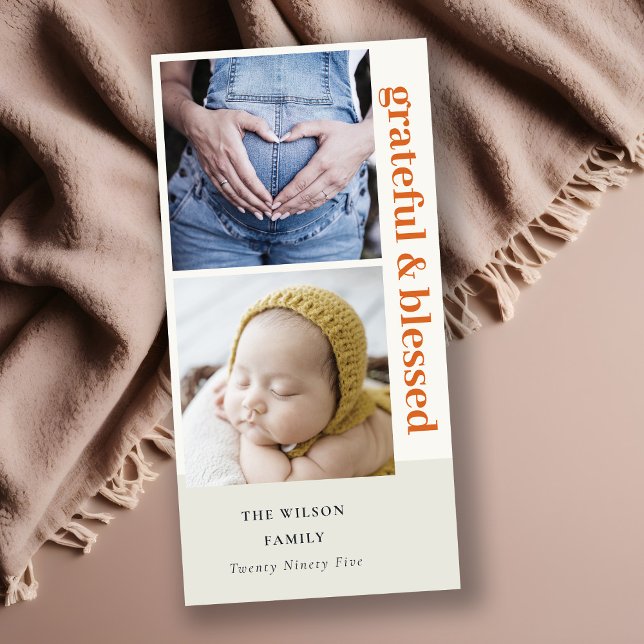 Cartes Pour Fêtes Annuelles Bold Minimal 2 Photo Rouge Rust Grateful & Bénis (Créateur téléchargé)