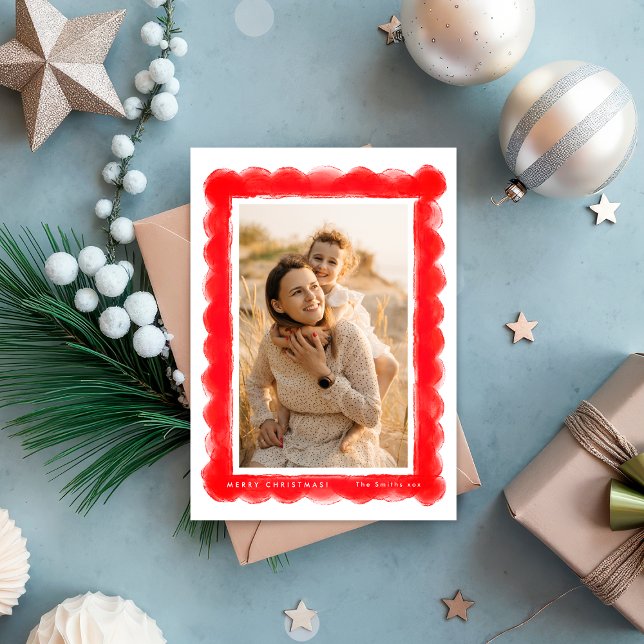 Cartes Pour Fêtes Annuelles bold modern red RETRO christmas photo frame (Créateur téléchargé)