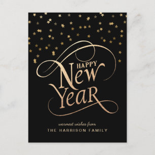 Cartes Pour Fêtes Annuelles Bon Nouvel An Élégant Script Black Gold
