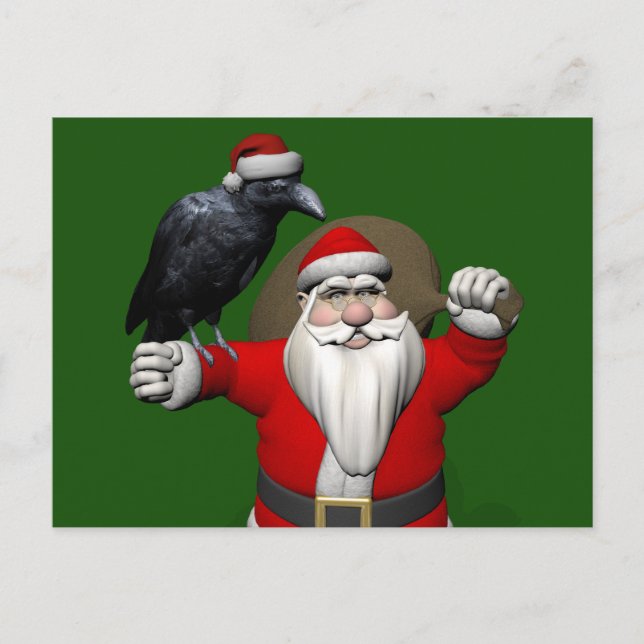 Cartes Pour Fêtes Annuelles Bon Père Noël Avec Un Gros Corbeau (Devant)