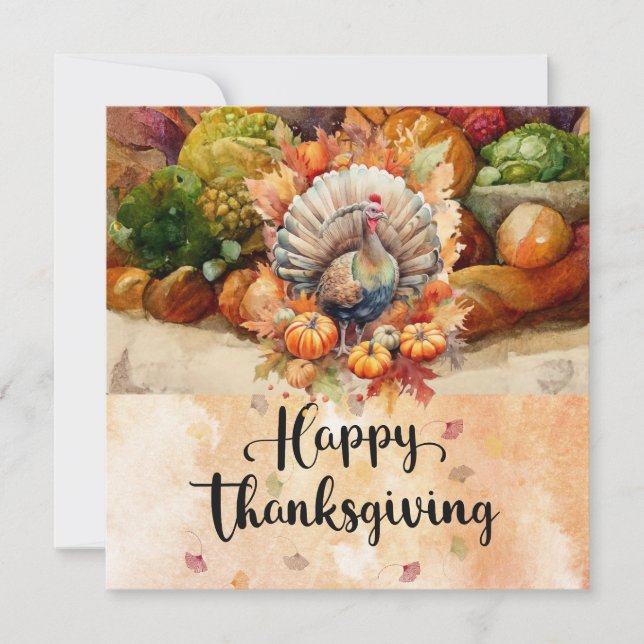 Cartes Pour Fêtes Annuelles Bon thanksgiving à l'aquarelle de dinde (Devant)