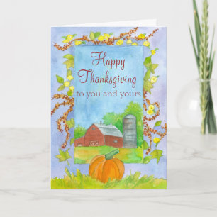 Cartes Pour Fêtes Annuelles Bon thanksgiving à vous et au vôtre grange rouge