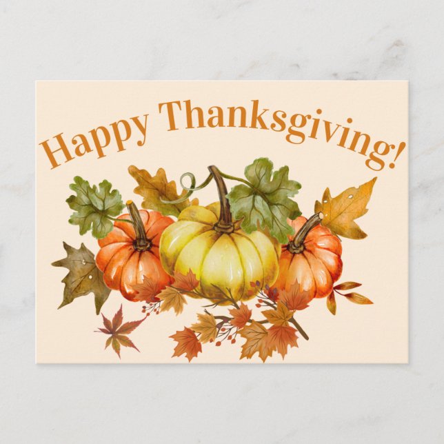 Cartes Pour Fêtes Annuelles Bon thanksgiving aquarelle Citrouilles et Feuilles (Devant)