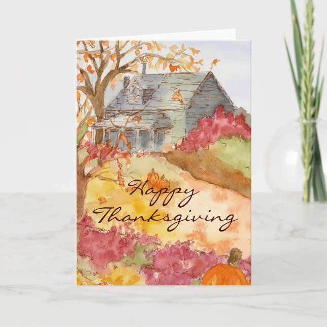 Cartes Pour Fêtes Annuelles Bon thanksgiving Automne Accueil Paysage Art (Devant)