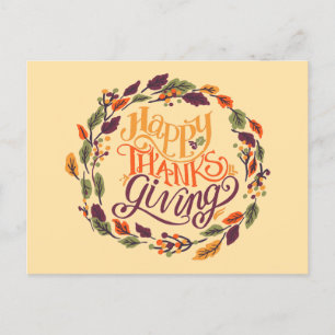 Cartes Pour Fêtes Annuelles Bon thanksgiving Automne Feuilles Wreath Typograph