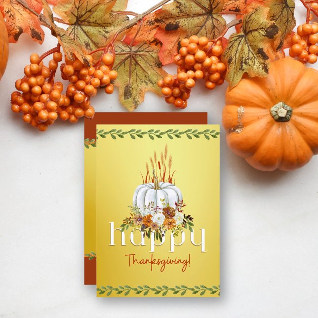 Cartes Pour Fêtes Annuelles Bon thanksgiving Automne Floral Citrouille plat Ja (Créateur téléchargé)