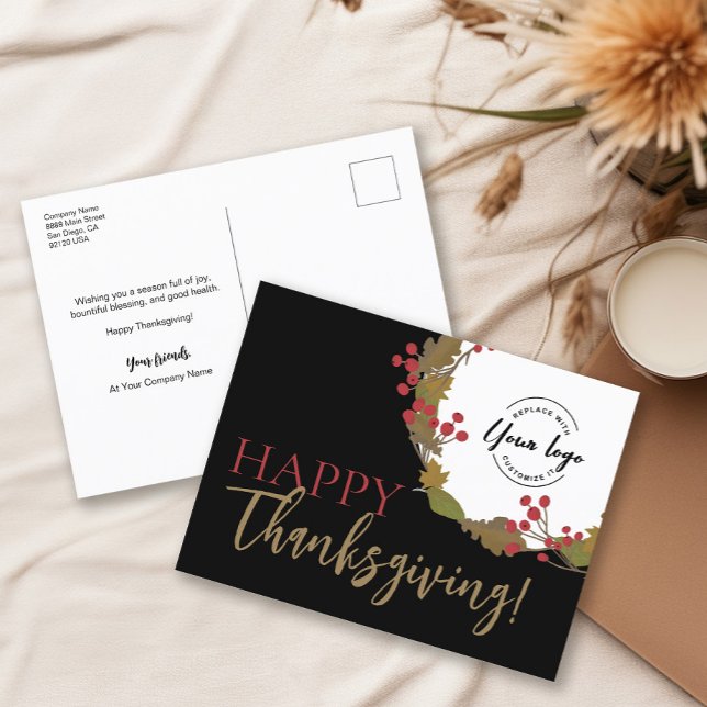 Cartes Pour Fêtes Annuelles Bon thanksgiving Automne Wreath logo de l'entrepri (Happy Thanksgiving Business logo Thank you greeting card/)