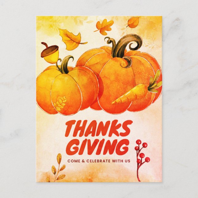 Cartes Pour Fêtes Annuelles Bon thanksgiving avec Citrouille et Feuille Automn (Devant)