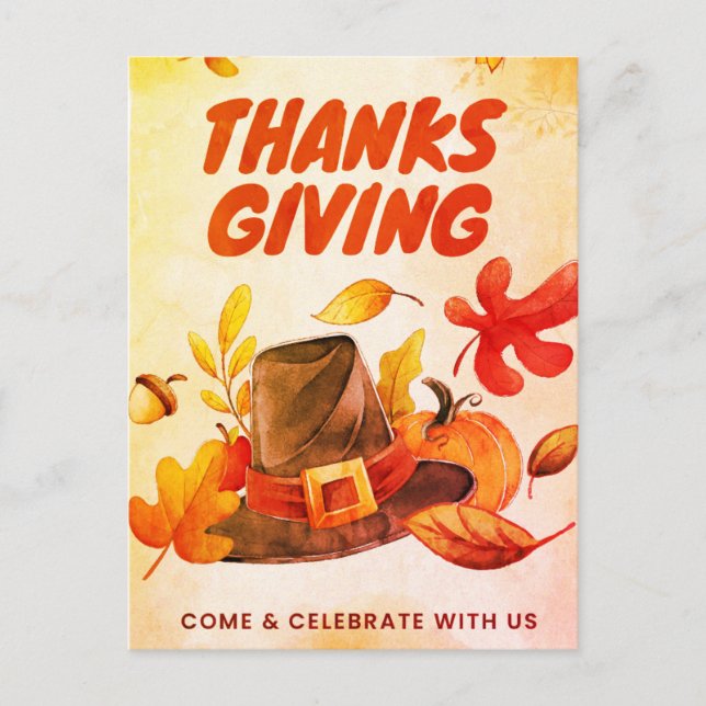 Cartes Pour Fêtes Annuelles Bon thanksgiving avec Citrouille et Feuille Fall H (Devant)