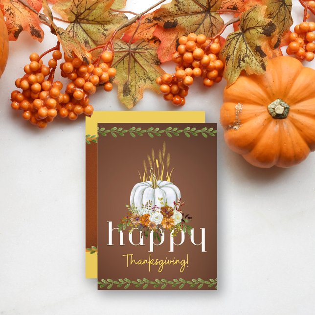 Cartes Pour Fêtes Annuelles Bon thanksgiving Boho Floral Citrouille Brown plat (Créateur téléchargé)