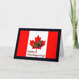 Cartes Pour Fêtes Annuelles bon thanksgiving Canada avec drapeau et dinde