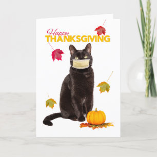Cartes Pour Fêtes Annuelles Bon thanksgiving Cat in Coronavirus Face Mask Hu