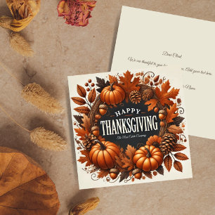 Cartes Pour Fêtes Annuelles Bon thanksgiving Citrouille Automne Feuilles Wreat