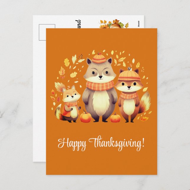 Cartes Pour Fêtes Annuelles Bon thanksgiving Citrouille de la famille Fox (Devant / Derrière)