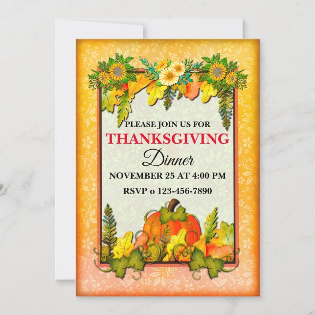 Cartes Pour Fêtes Annuelles Bon thanksgiving Citrouille Feuille Automne (Devant)