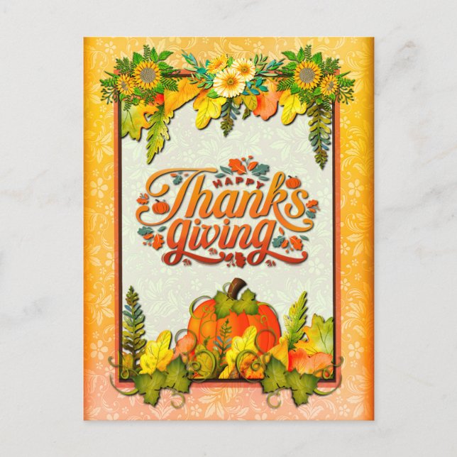 Cartes Pour Fêtes Annuelles Bon thanksgiving Citrouille Feuille Automne (Devant)
