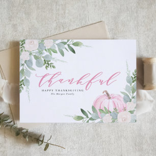 Cartes Pour Fêtes Annuelles Bon thanksgiving Citrouille rose aquarelle