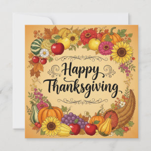 Cartes Pour Fêtes Annuelles Bon thanksgiving Corne de Plenty, Fleurs