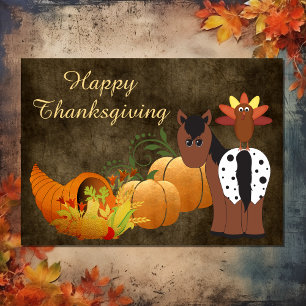 Cartes Pour Fêtes Annuelles Bon thanksgiving Cute Appaloosa Horse et Turquie