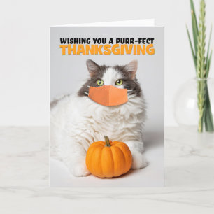 Cartes Pour Fêtes Annuelles bon thanksgiving Cute Kitty Chat en Masque Covid