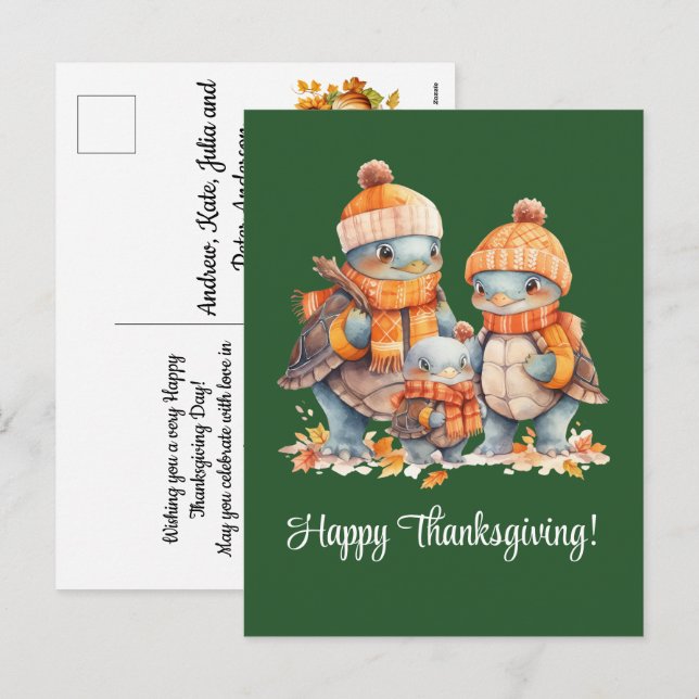 Cartes Pour Fêtes Annuelles Bon thanksgiving de la famille des tortues (Devant / Derrière)