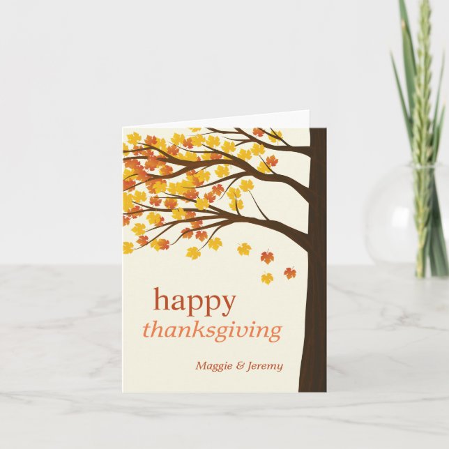 Cartes Pour Fêtes Annuelles Bon thanksgiving élégant arbre d'automne Feuilles (Devant)