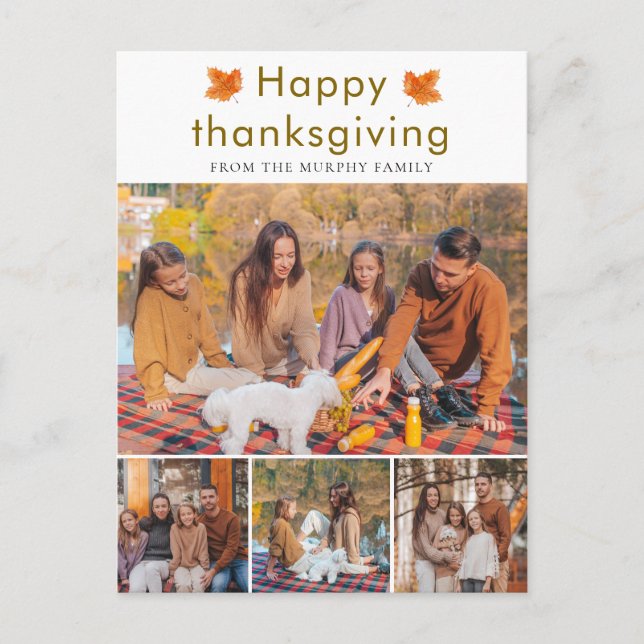 Cartes Pour Fêtes Annuelles Bon thanksgiving élégant Feuilles d'automne 4 Phot (Devant)