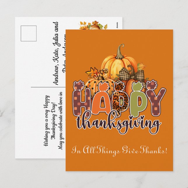 Cartes Pour Fêtes Annuelles Bon thanksgiving - En Tout, Merci (Devant / Derrière)