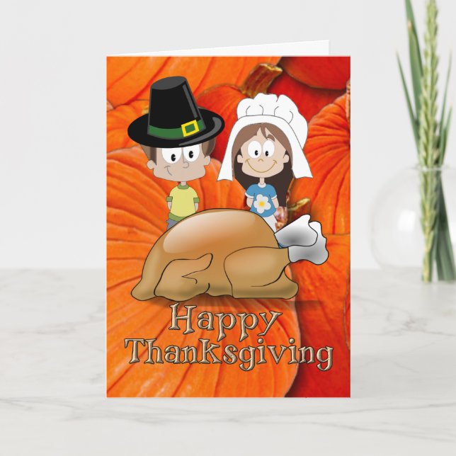 Cartes Pour Fêtes Annuelles Bon thanksgiving - Enfants pèlerins - Turquie (Devant)